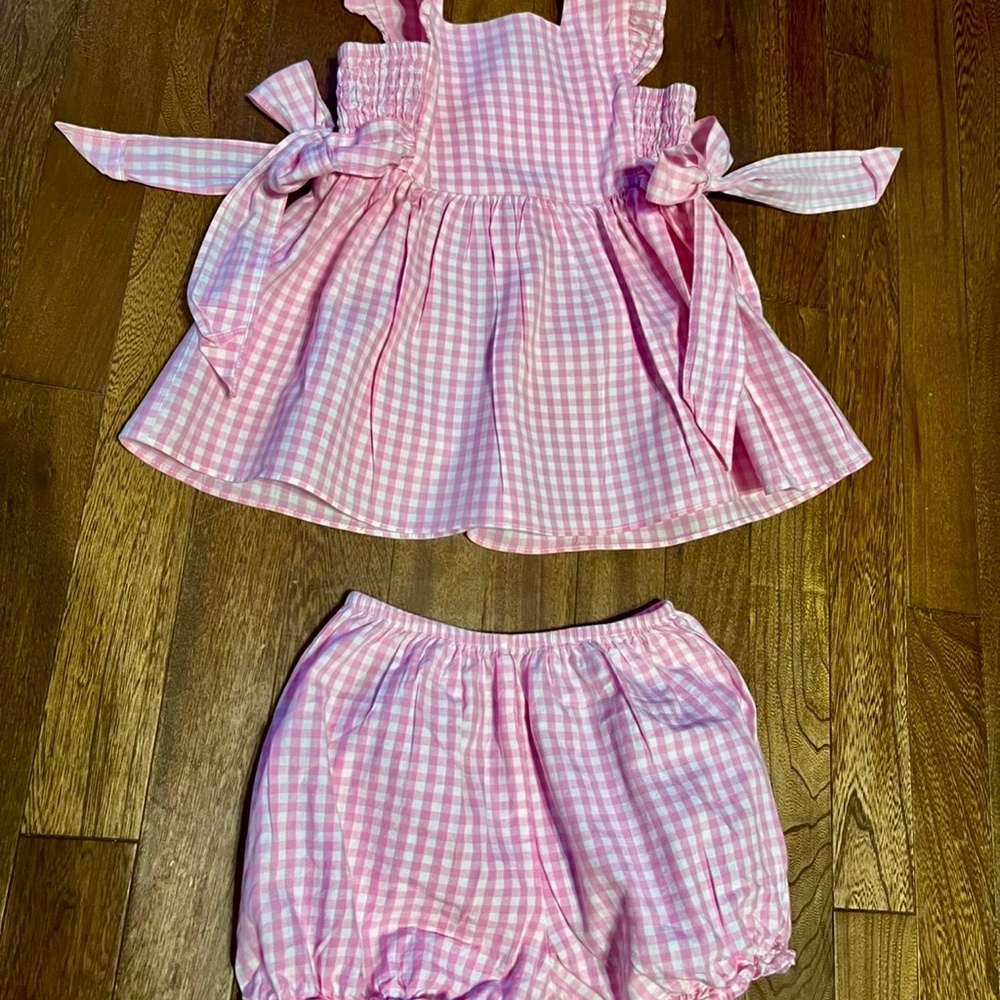RicRac Ruffle Pink Gingham Kids Dress Set